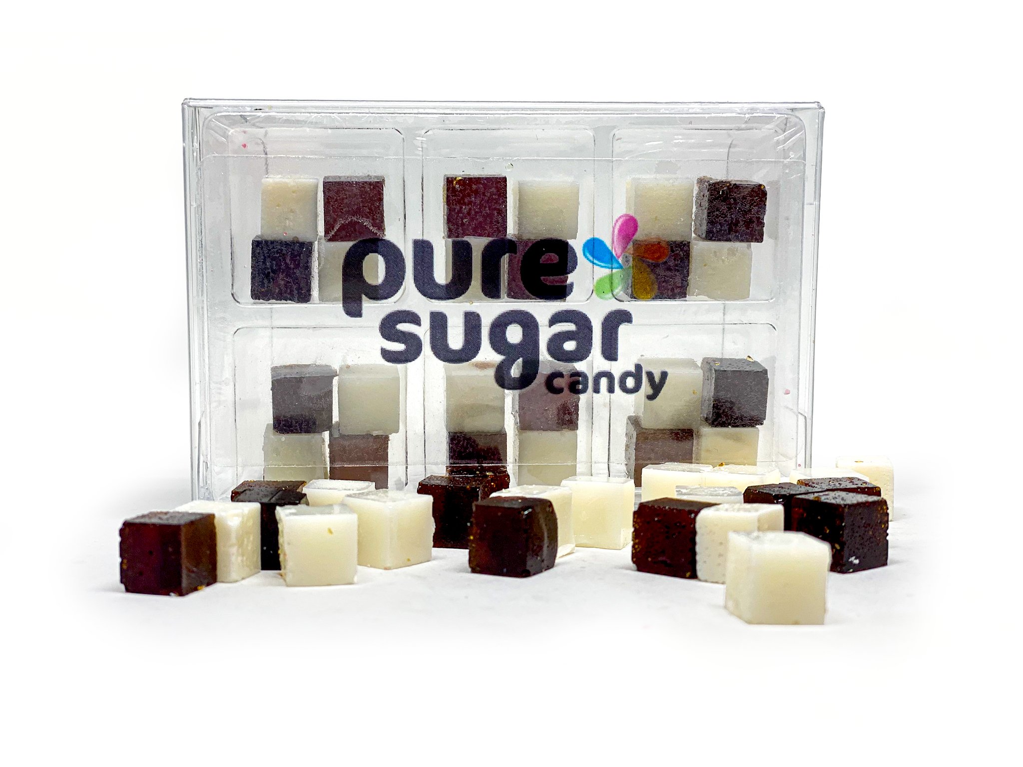 A tray of Candy Cubes in Caffe Latte flavor, showcasing colorful cubes with a rich coffee aroma.