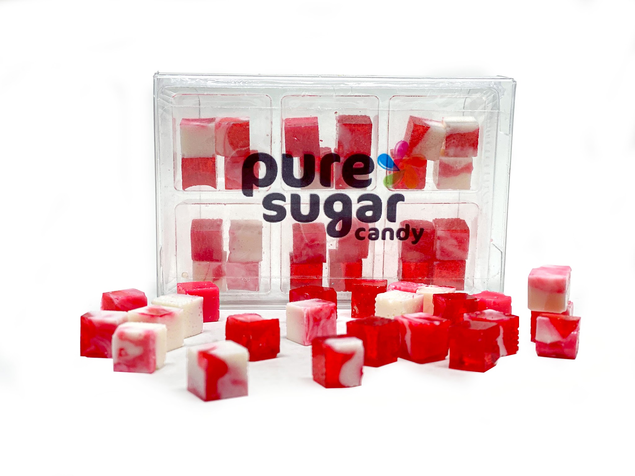 A tray of Candy Cubes - Peppermint featuring vibrant green and white cubes, showcasing their refreshing peppermint flavor.