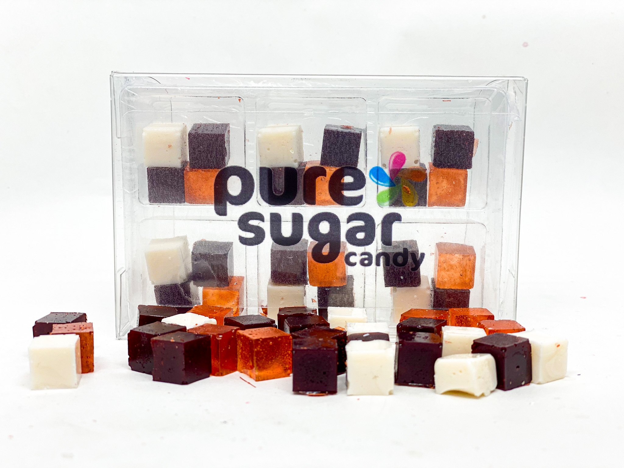 A tray of Candy Cubes in Rocky Road flavor, showcasing colorful cubes with chocolate, marshmallow, and nutty textures.