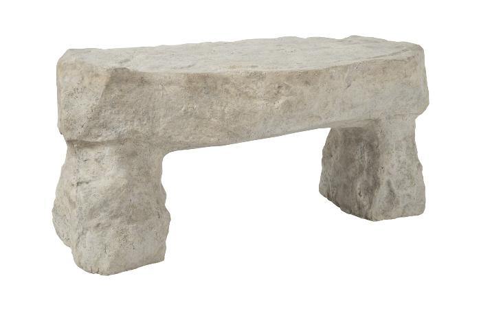 A stylish gray Cast Stone Bench made of durable resin, perfect for outdoor seating.