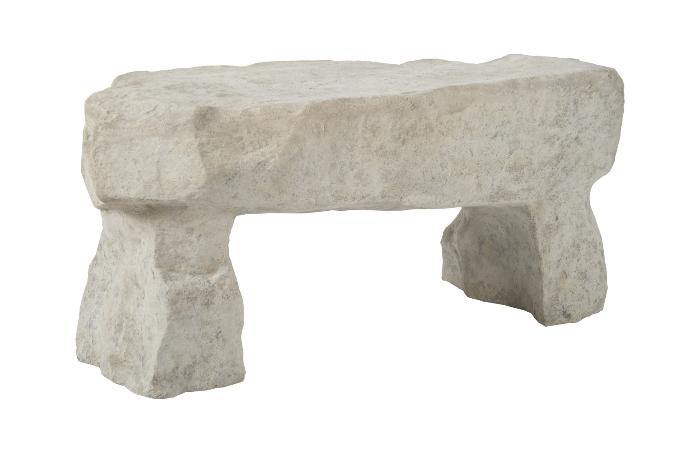 A stylish gray Cast Stone Bench made of durable resin, perfect for outdoor seating.