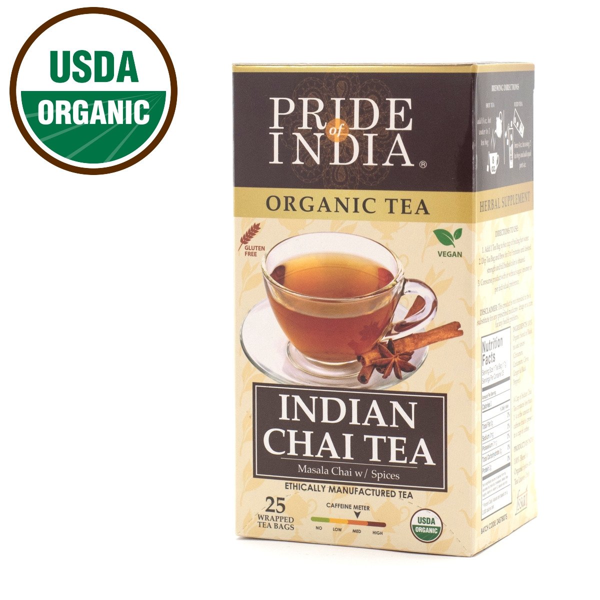 Chai Royale Exquisite Spiced Tea Bags featuring organic Assam black tea and Indian spices, beautifully packaged.