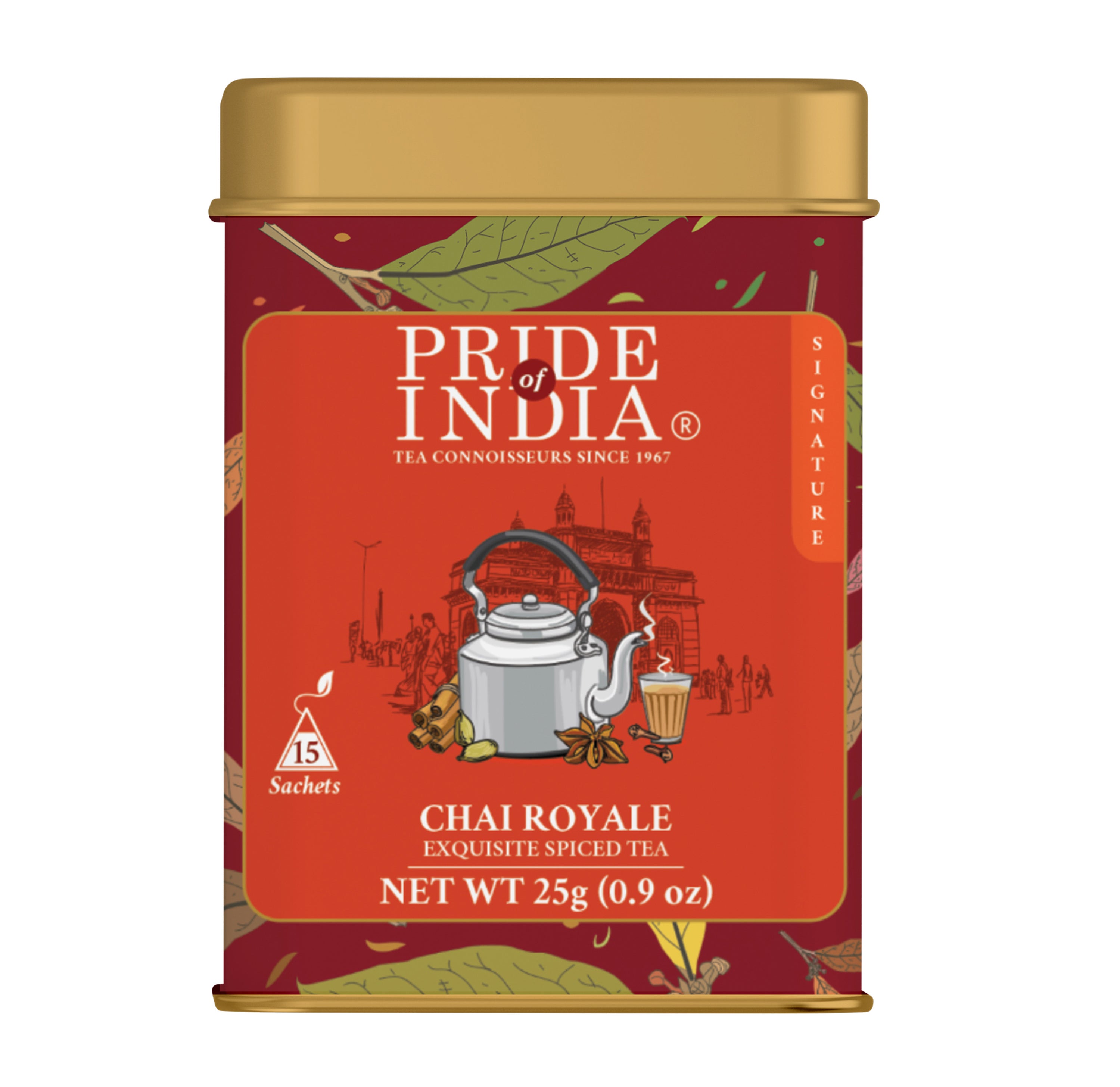 Chai Royale Exquisite Spiced Tea Bags featuring organic Assam black tea and Indian spices, beautifully packaged.