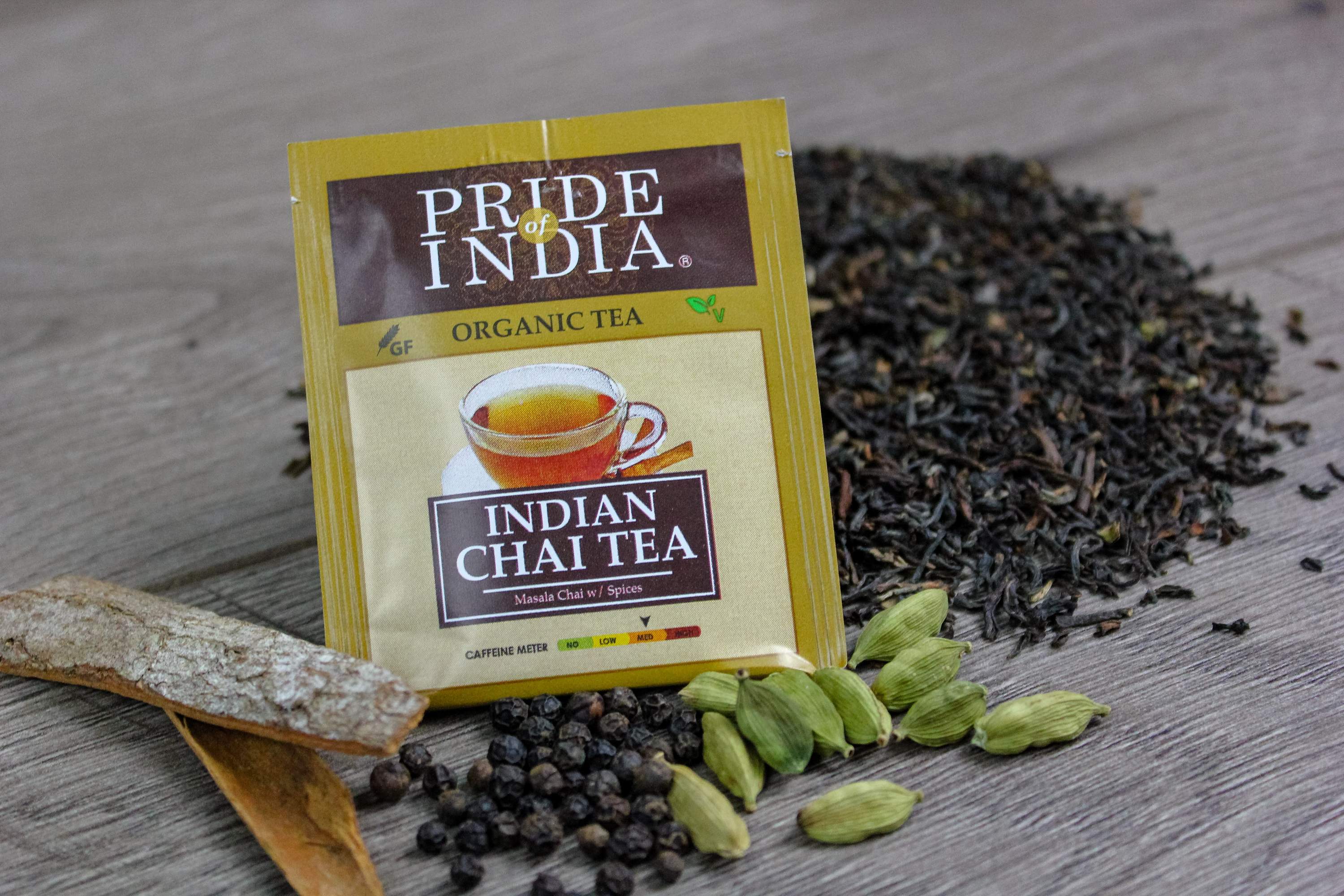 Chai Royale Exquisite Spiced Tea Bags featuring organic Assam black tea and Indian spices, beautifully packaged.