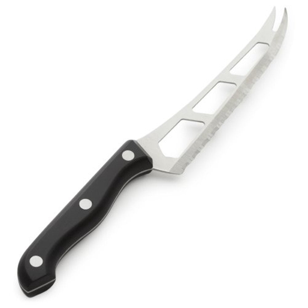 A sleek and elegant Cheese Knife designed for smooth slicing of various cheeses, featuring a comfortable grip and sharp serrated edge.