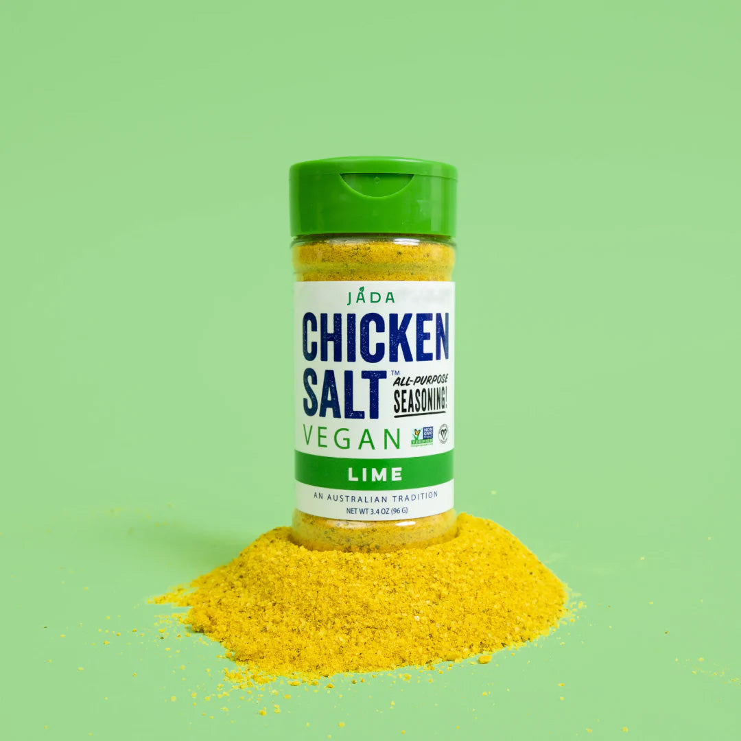 A jar of Chicken Salt Lime Flavor seasoning with a vibrant label showcasing its citrusy ingredients.