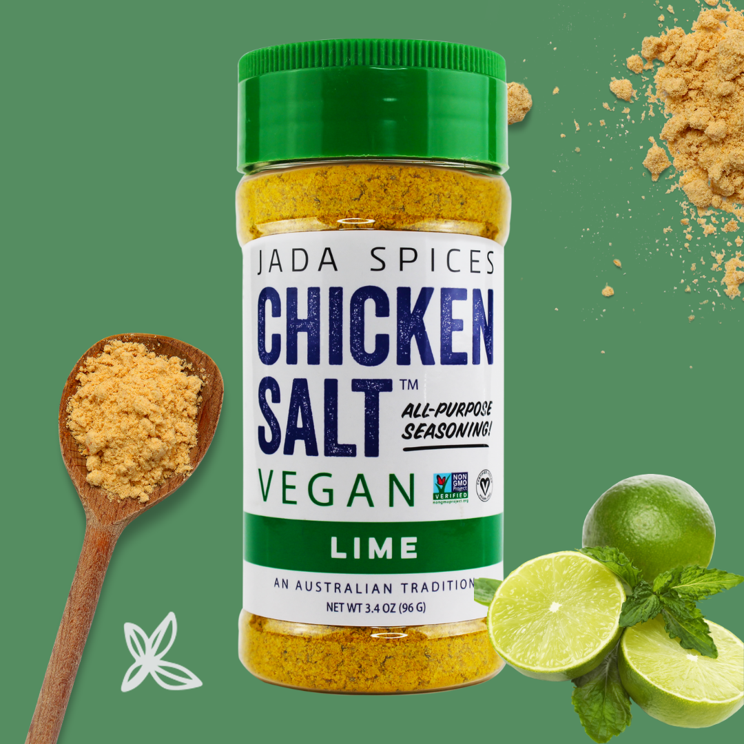 A jar of Chicken Salt Lime Flavor seasoning with a vibrant label showcasing its citrusy ingredients.