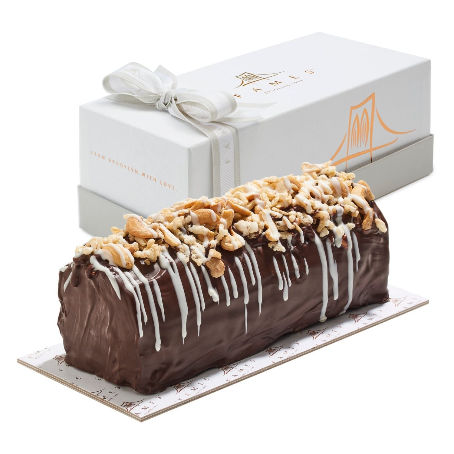 Chocolate Butter Blend Log In Gift Box featuring a rich chocolate and nutty blend, elegantly packaged for gifting.