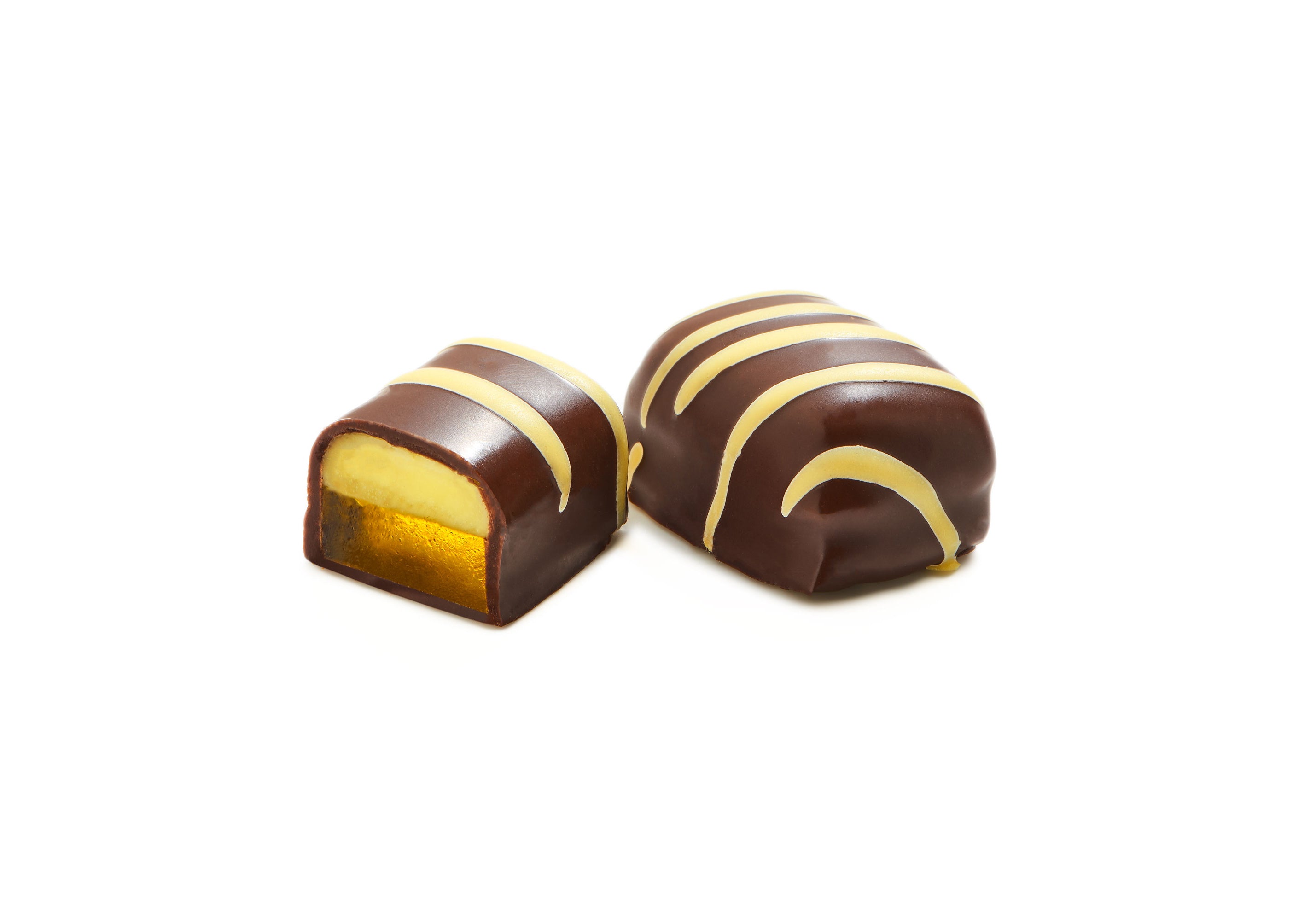 A delicious piece of chocolate covered pineapple fruit, showcasing the rich chocolate coating and juicy pineapple inside.