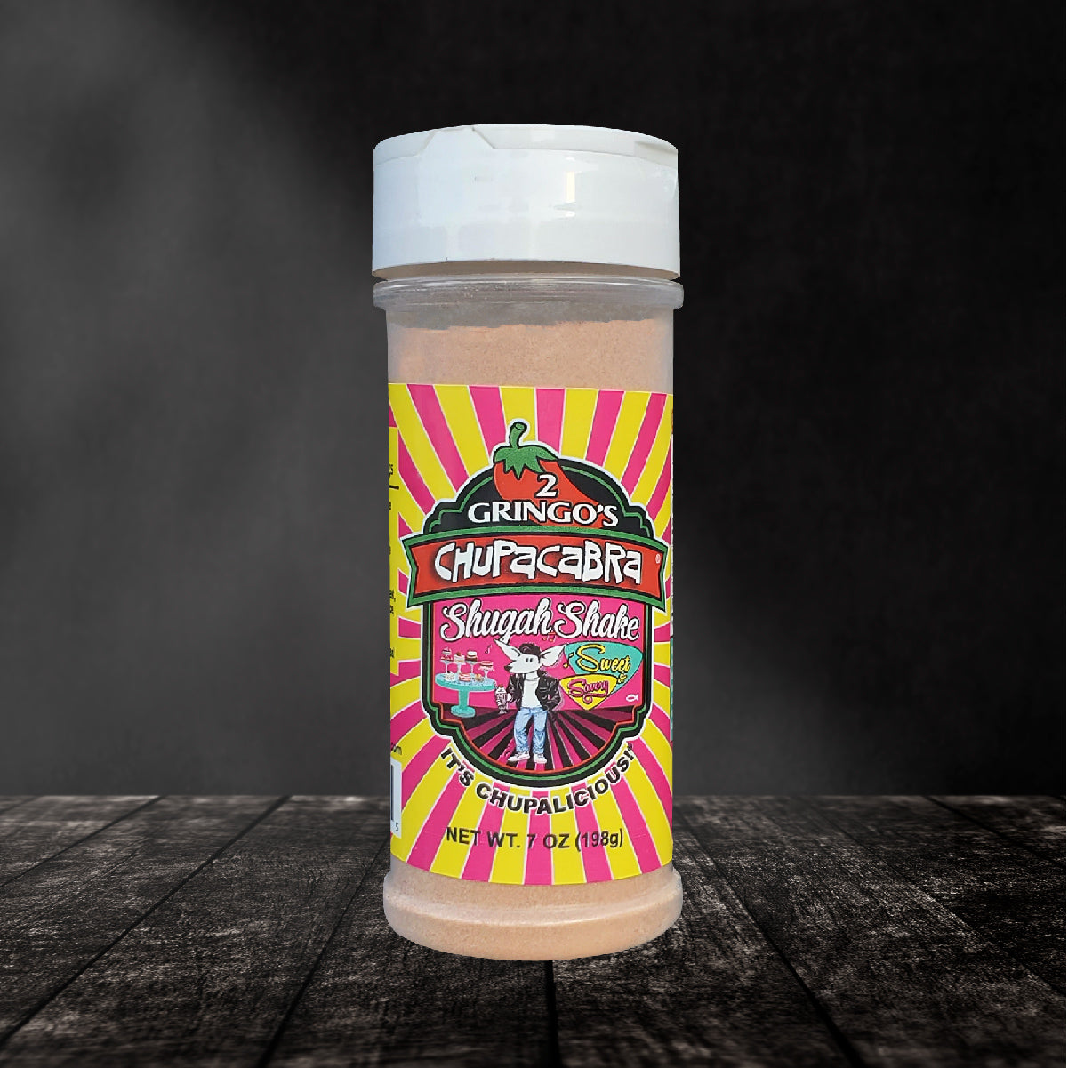 Chupacabra Shugah Shake 7 oz bottle with a cinnamon-sugar blend and spices, perfect for enhancing various dishes.