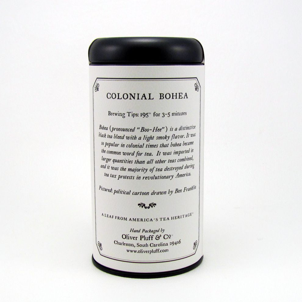 Colonial Black Tea Trio featuring three 3oz signature tins of loose black tea blends including Colonial Bohea, Congou, and East Indian tea.