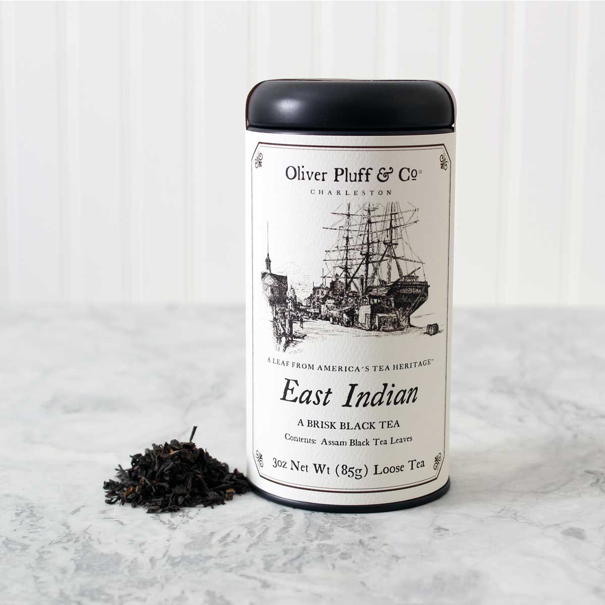 Colonial Black Tea Trio featuring three 3oz signature tins of loose black tea blends including Colonial Bohea, Congou, and East Indian tea.