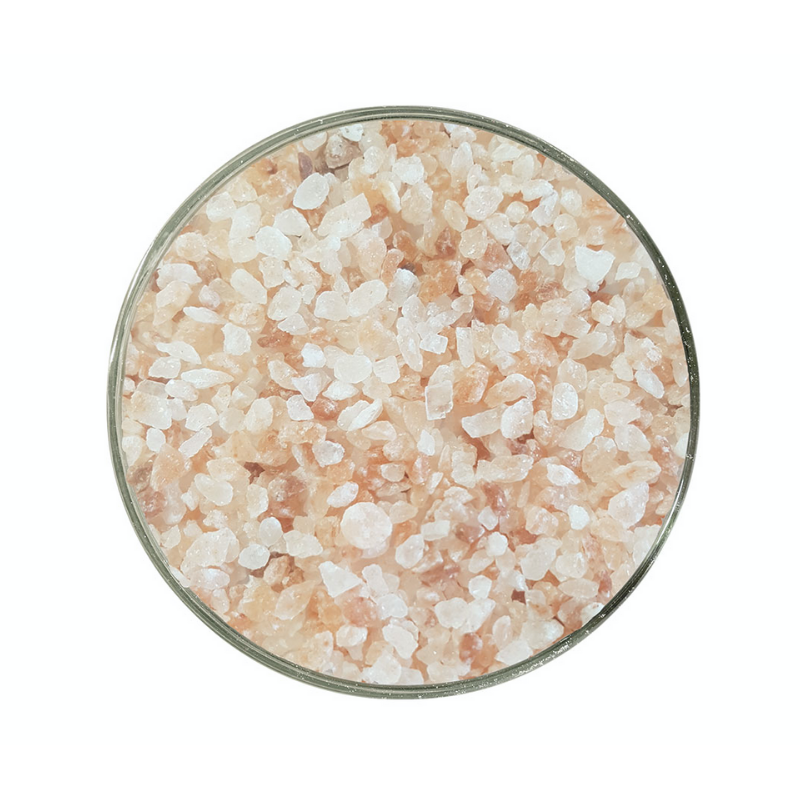 A bag of CRYSTAL PINK coarse ecopack Himalayan salt, showcasing its beautiful pink crystals and eco-friendly packaging.