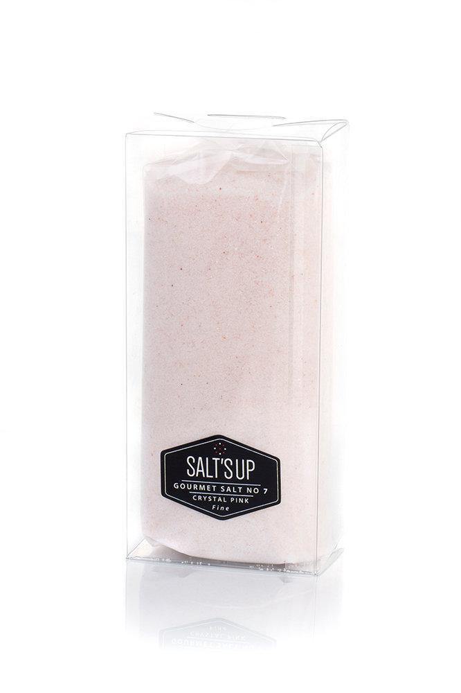 A fine ecopack of CRYSTAL PINK Himalayan salt, showcasing its beautiful pink color and natural texture.