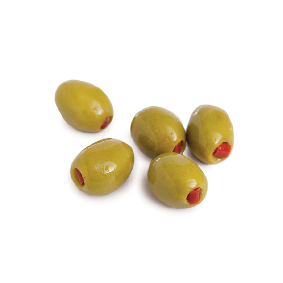 A jar of DiVina Bloody Mary Olives showcasing vibrant green olives in a spicy brine, perfect for cocktails and snacks.