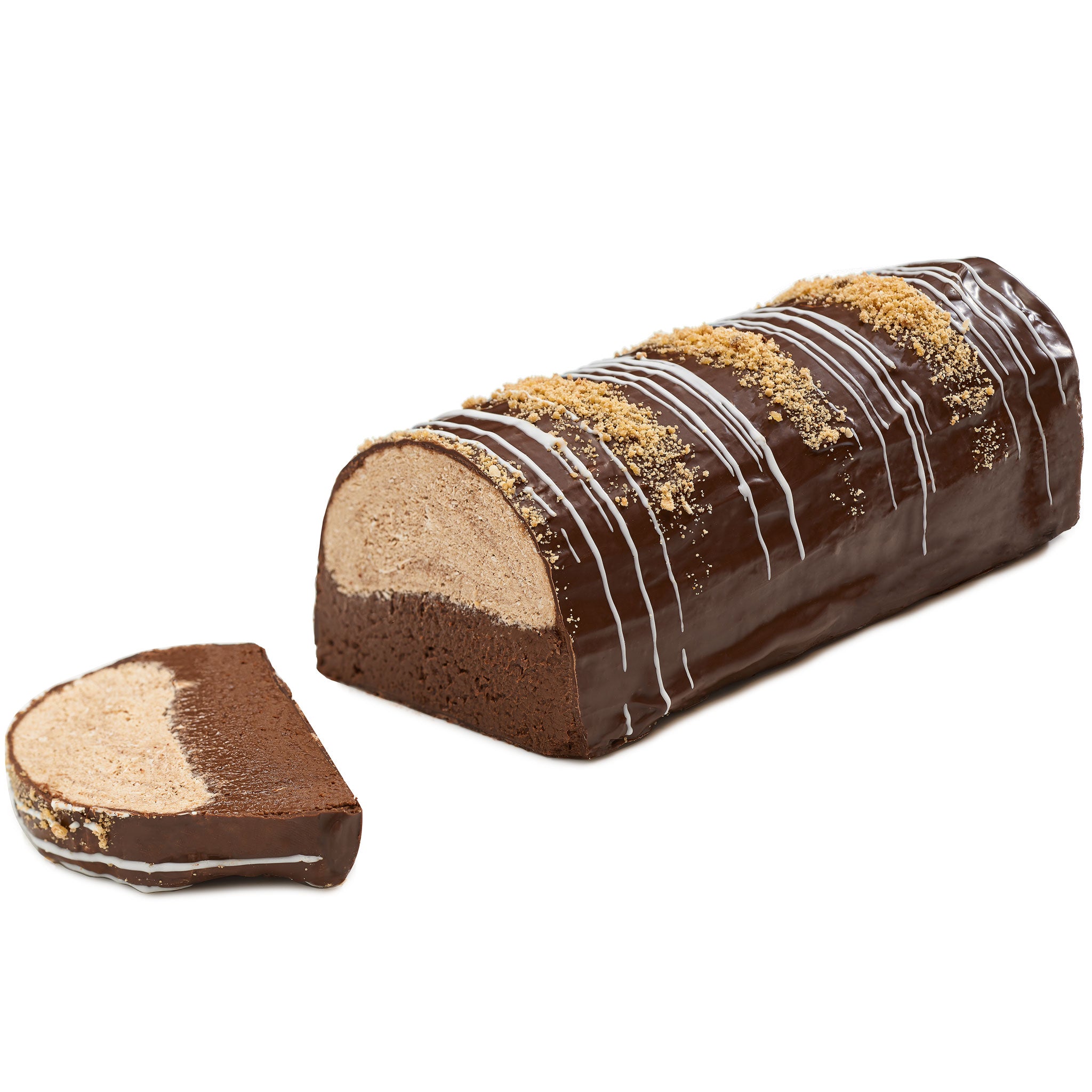 Fames Chocolates Truffle Halva Chocolate Log in an elegant gift box, showcasing its rich chocolate and cashew crunch topping.