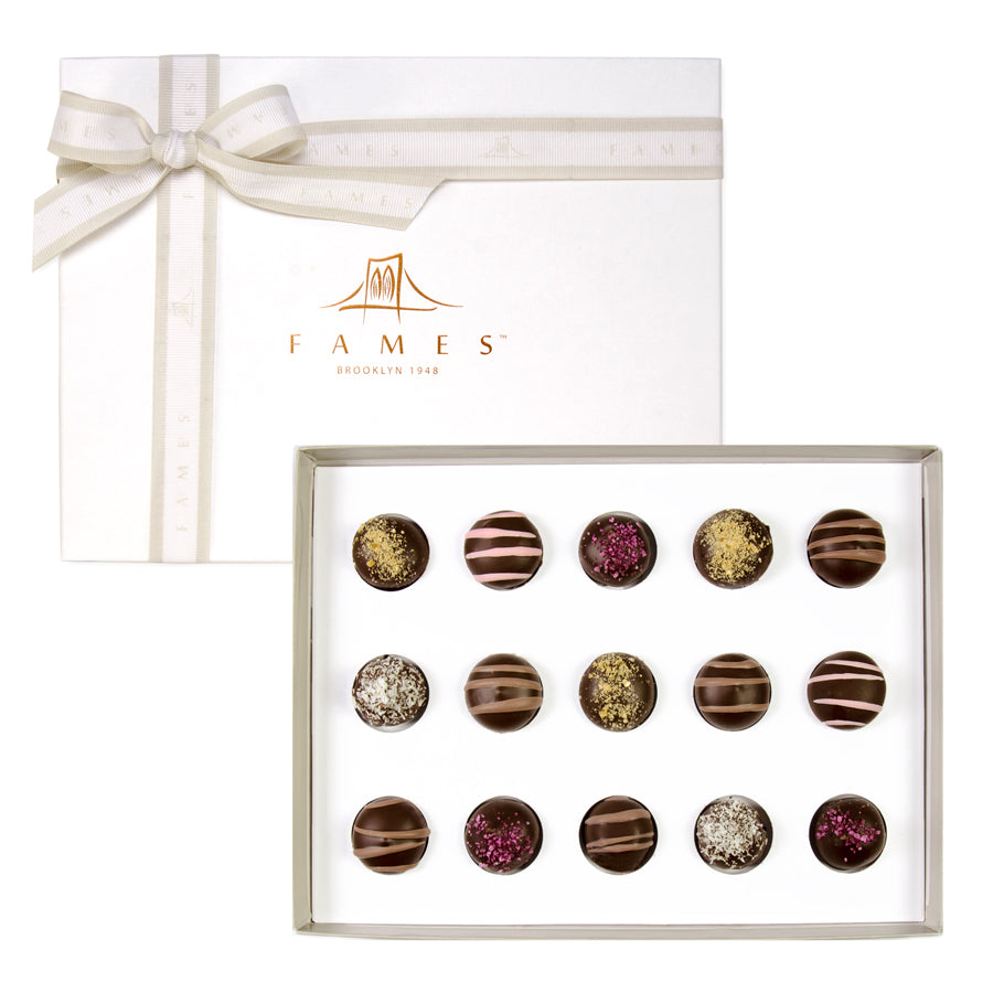 Fames Luxury Chocolate Gift Box featuring assorted gourmet chocolates in elegant packaging.