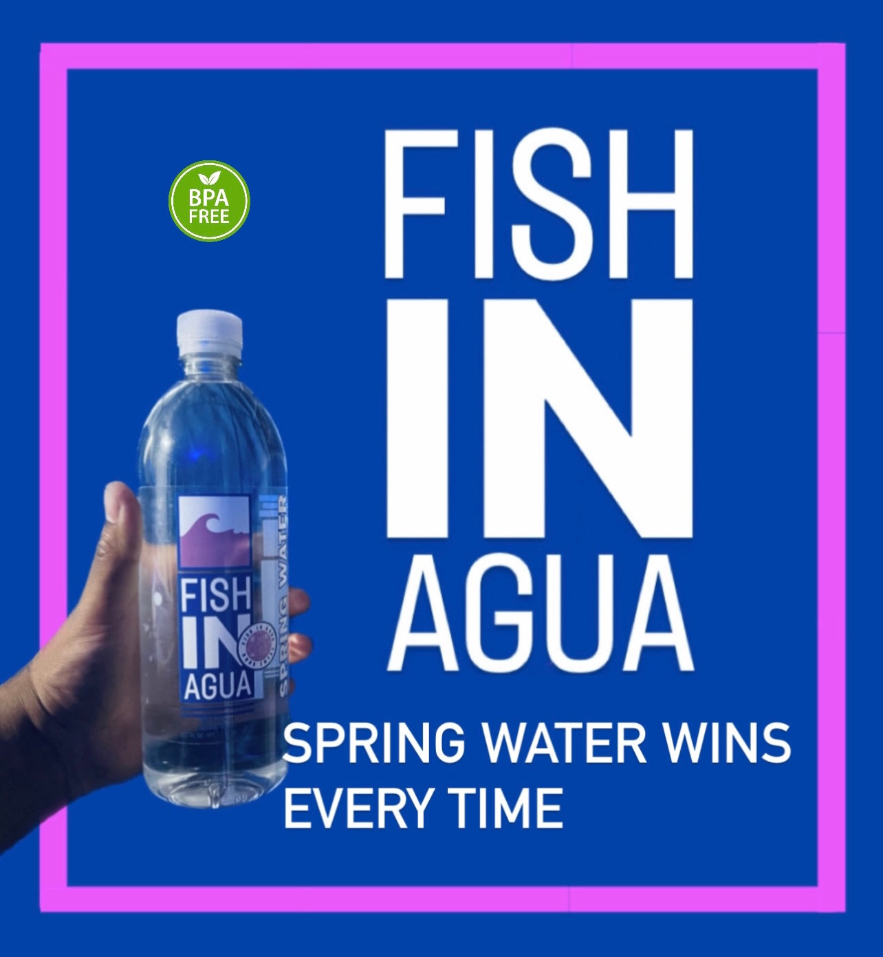 A 23.7 FL OZ bottle of FISHINAGUA Bottled Natural Spring Water from Mt. Palomar, showcasing its clear liquid and sleek design.