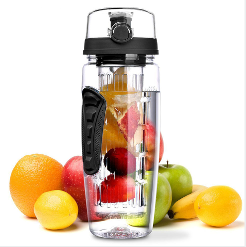 Free Fruit Infuser Juice Shaker Bottle in a vibrant color with removable fruit holder, showcasing its portable design and high-quality materials.