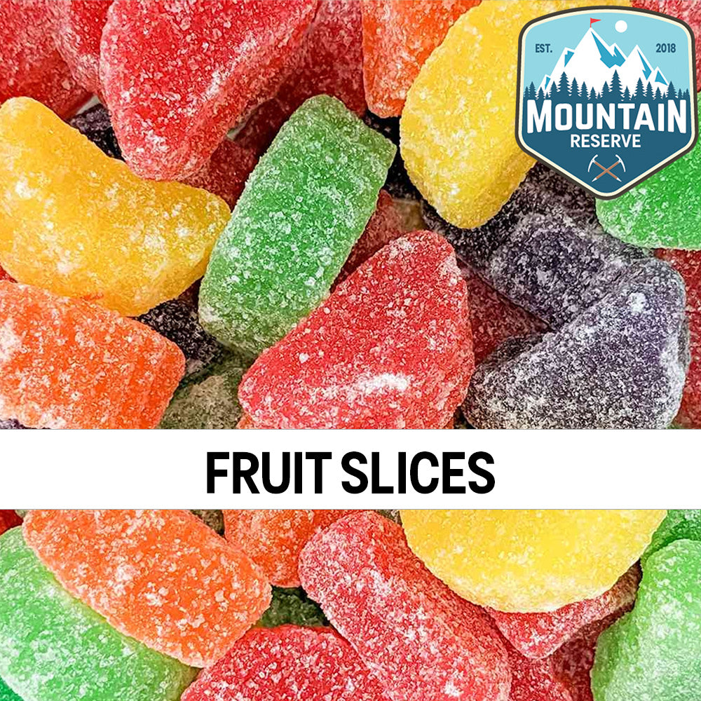 A 7oz container of colorful fruit slices, showcasing a variety of flavors including orange, strawberry, and lemon.