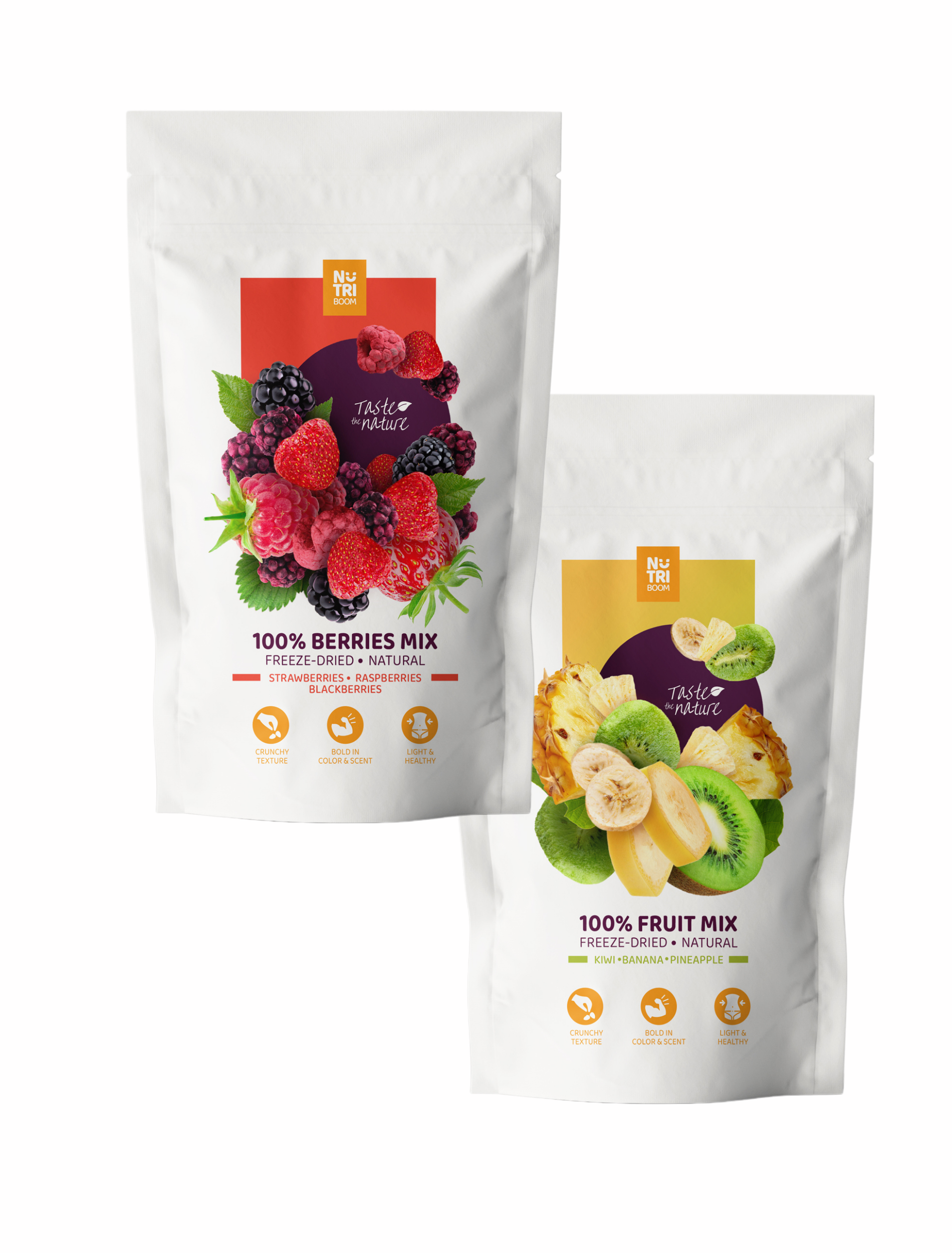 Gift Set containing Freeze Dried Berries Mix and Fruit Mix, showcasing vibrant colors and healthy ingredients.