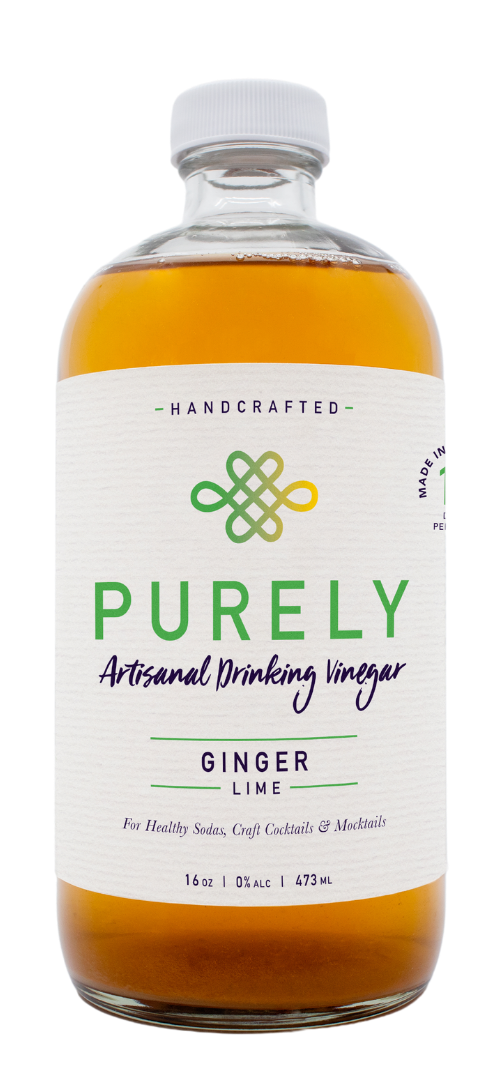 A 16oz bottle of Ginger Lime Infusion showcasing vibrant ginger and lime ingredients, perfect for cocktails and wellness.