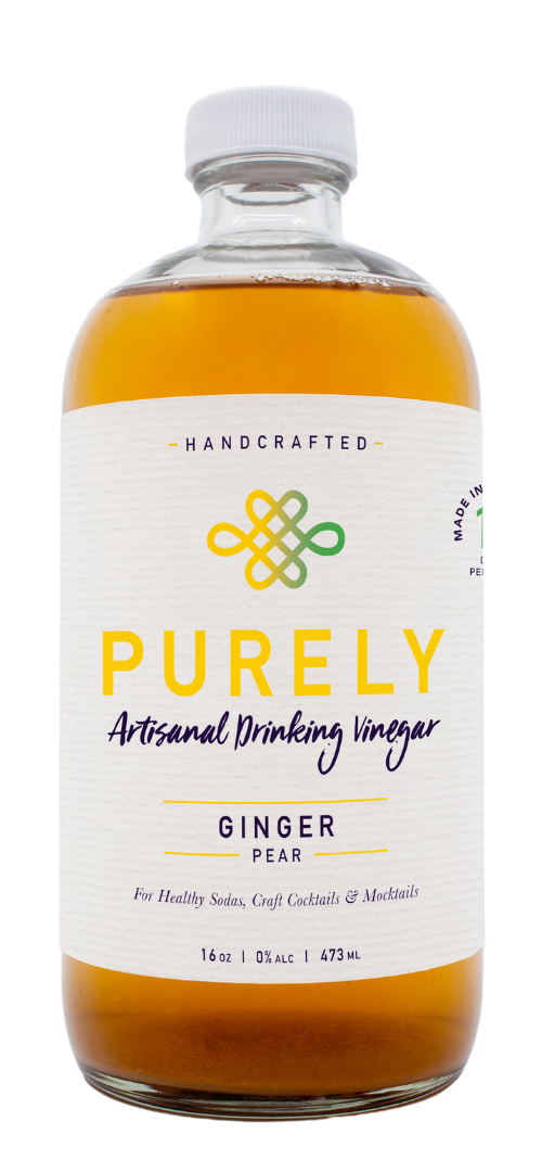 A 16oz bottle of Ginger Pear Infusion showcasing its vibrant color and organic ingredients, perfect for health-conscious consumers.