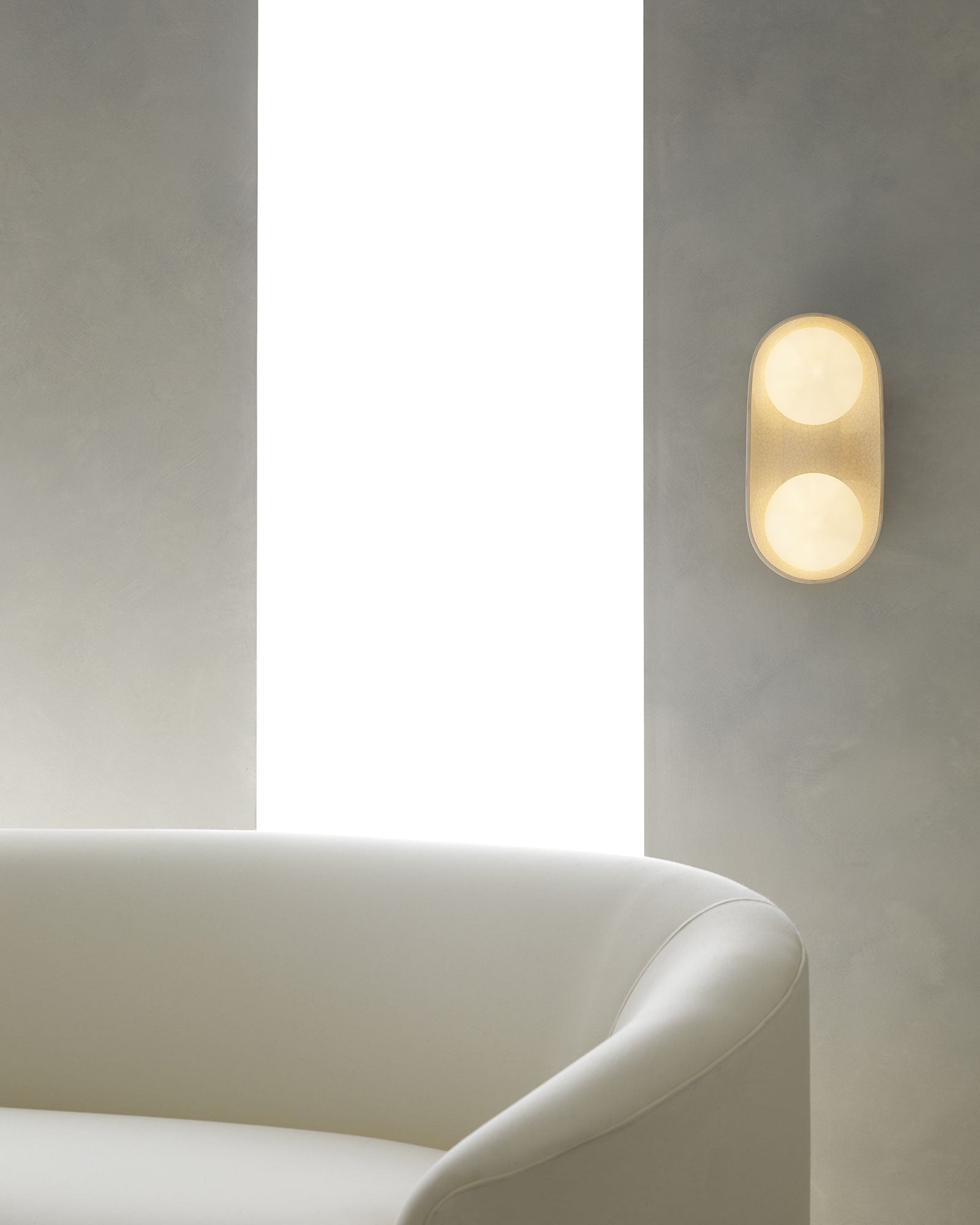 Glaze Large Sconce featuring ivory stained crackle glaze and double frosted glass lights, perfect for modern interiors.