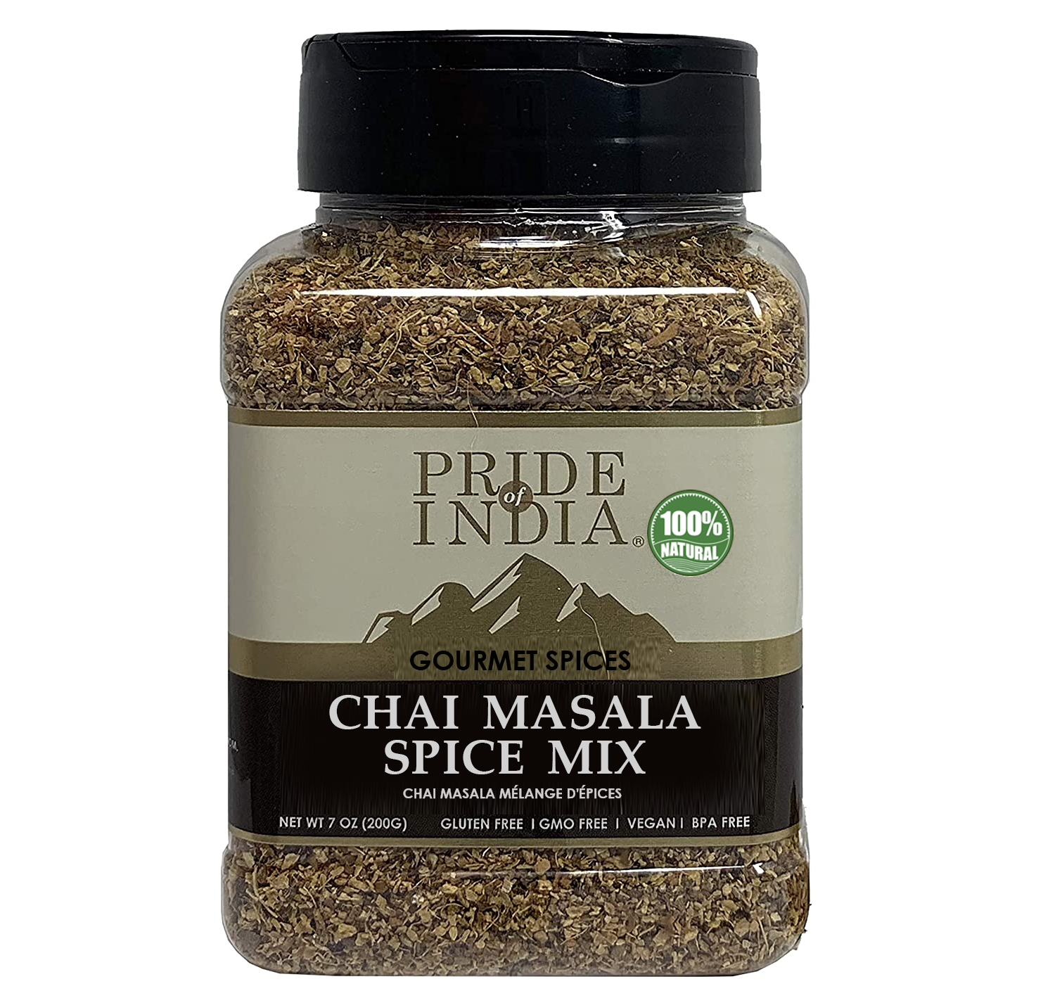 A jar of Gourmet Chai Masala Mulling Tea Spice Mix showcasing its rich blend of spices, perfect for enhancing beverages.