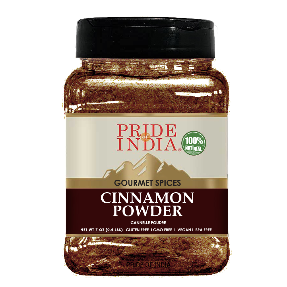 A jar of Gourmet Cinnamon (Indian) Ground showcasing its rich brown color and dual sifter cap for easy dispensing.