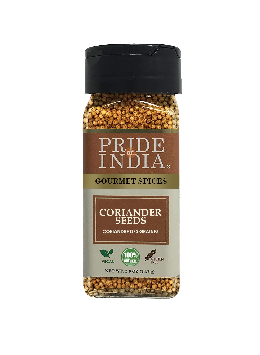 A jar of Gourmet Coriander Seed Whole showcasing the natural, whole seeds with a rustic background.