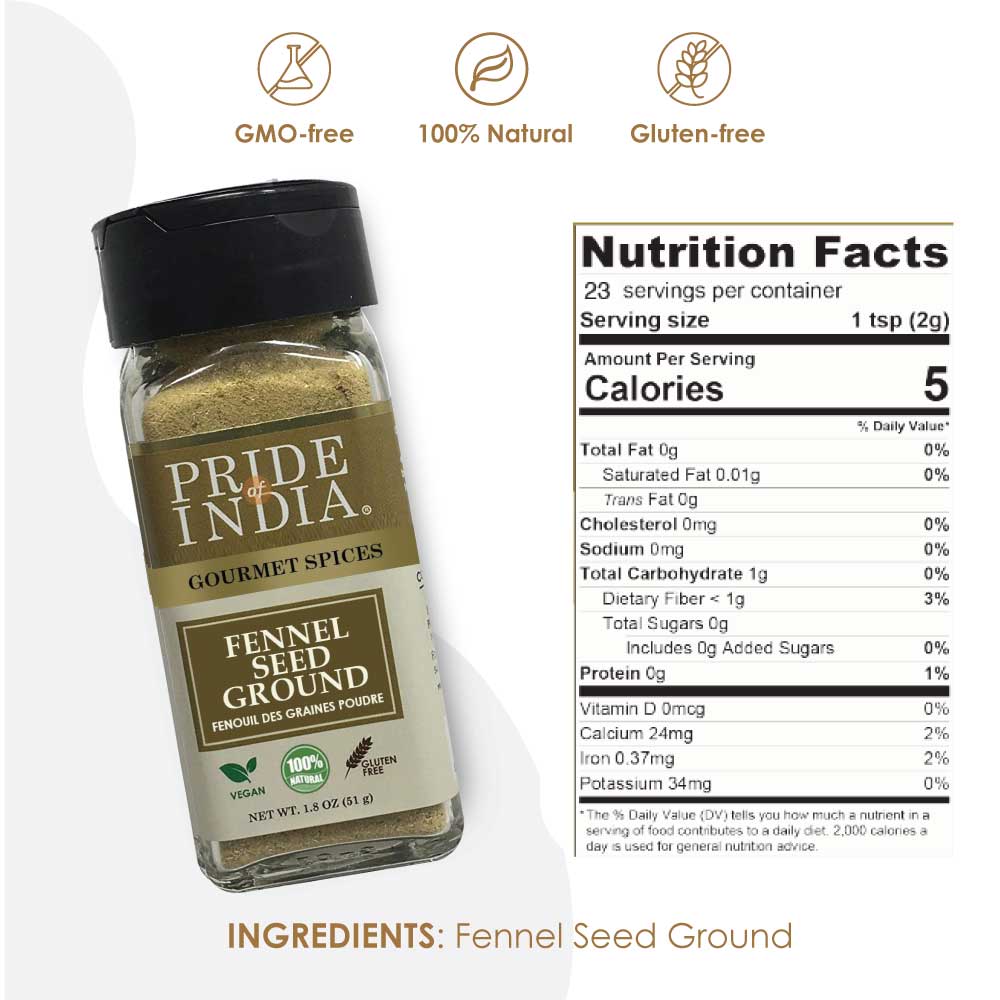 A jar of Gourmet Fennel Seed Ground showcasing its fine texture and rich color, perfect for enhancing culinary dishes.