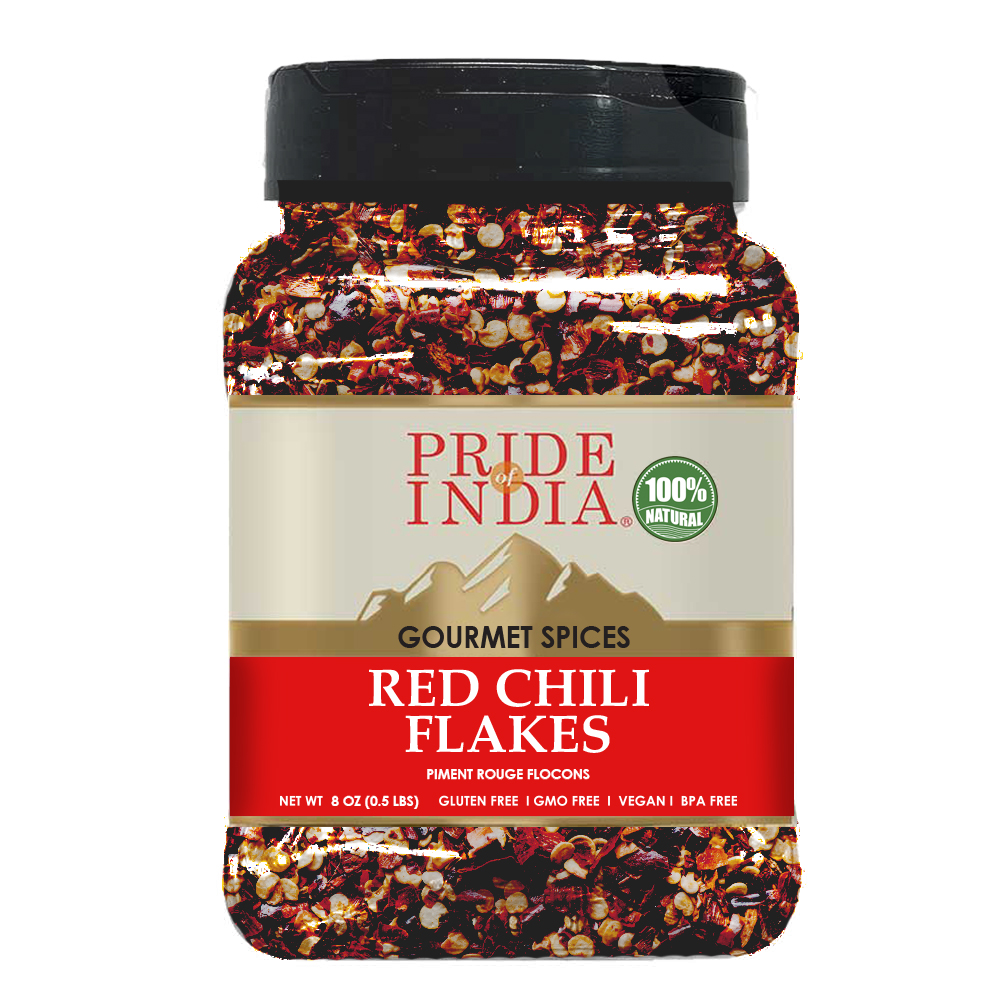 A jar of Gourmet Red Chili Flakes Hot, showcasing vibrant red flakes made from pure, sustainably sourced chili peppers, ideal for enhancing dishes.