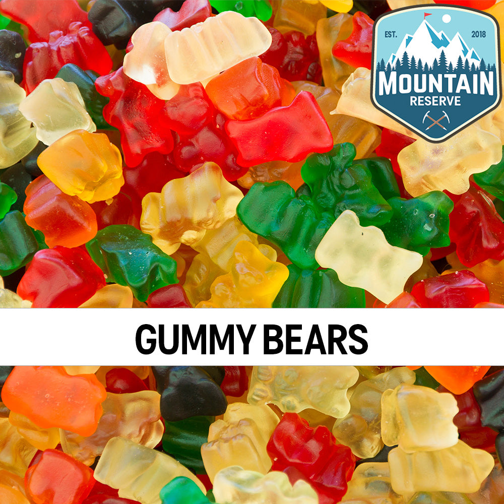 A colorful assortment of gummy bears in a 5oz container, showcasing various fruity flavors.