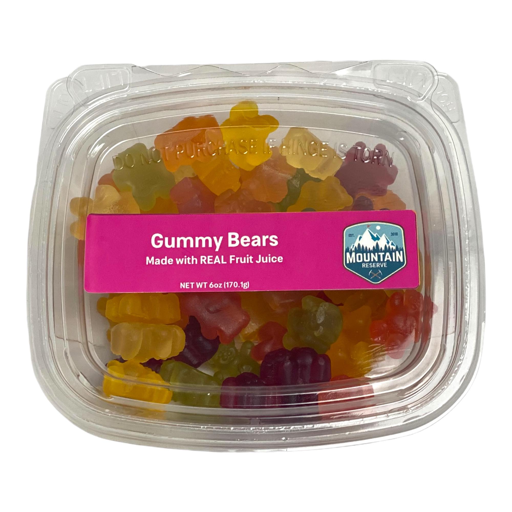 A colorful assortment of gummy bears in a 5oz container, showcasing various fruity flavors.