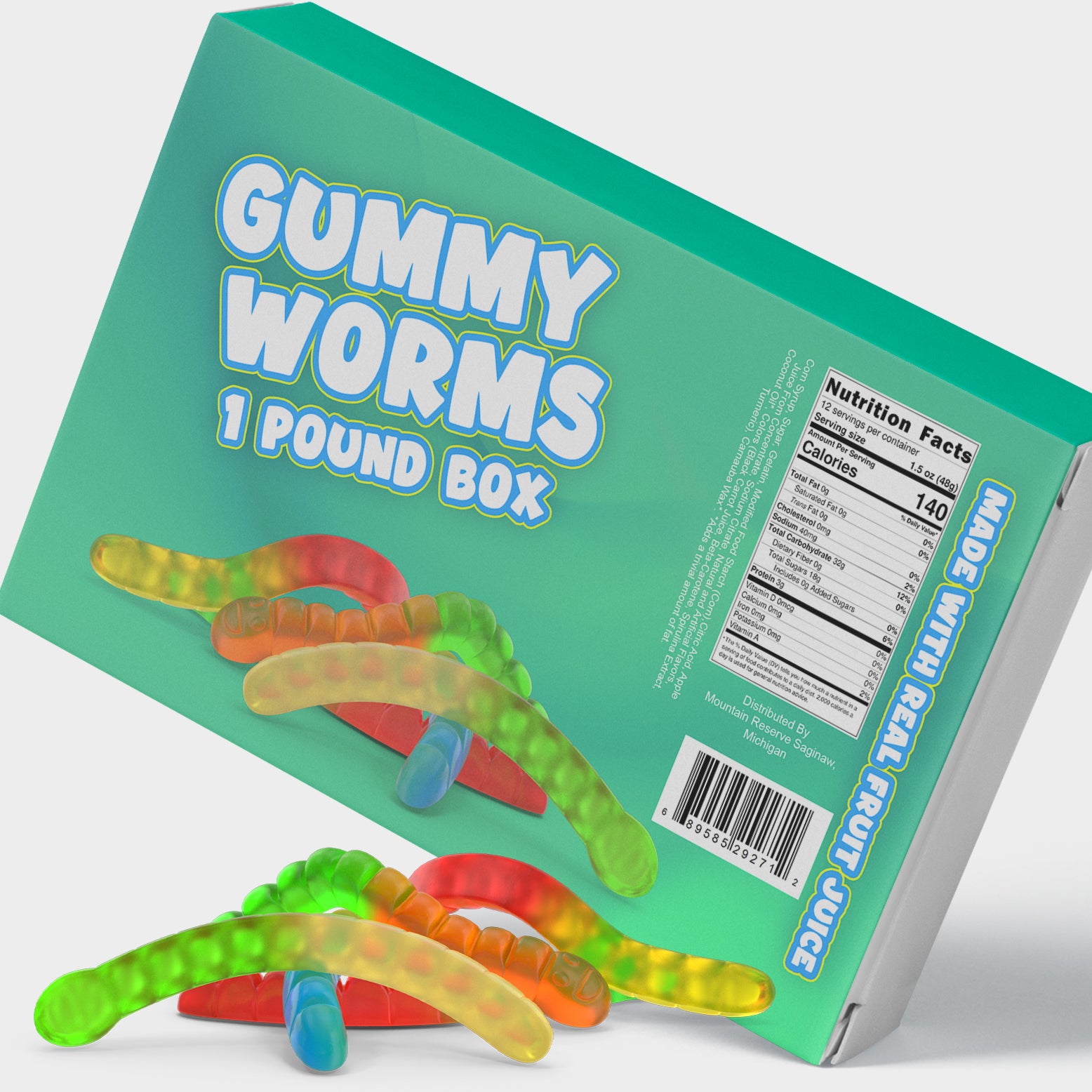 A colorful assortment of gummy worms in an attractive gift box, showcasing their fruity and chewy texture.