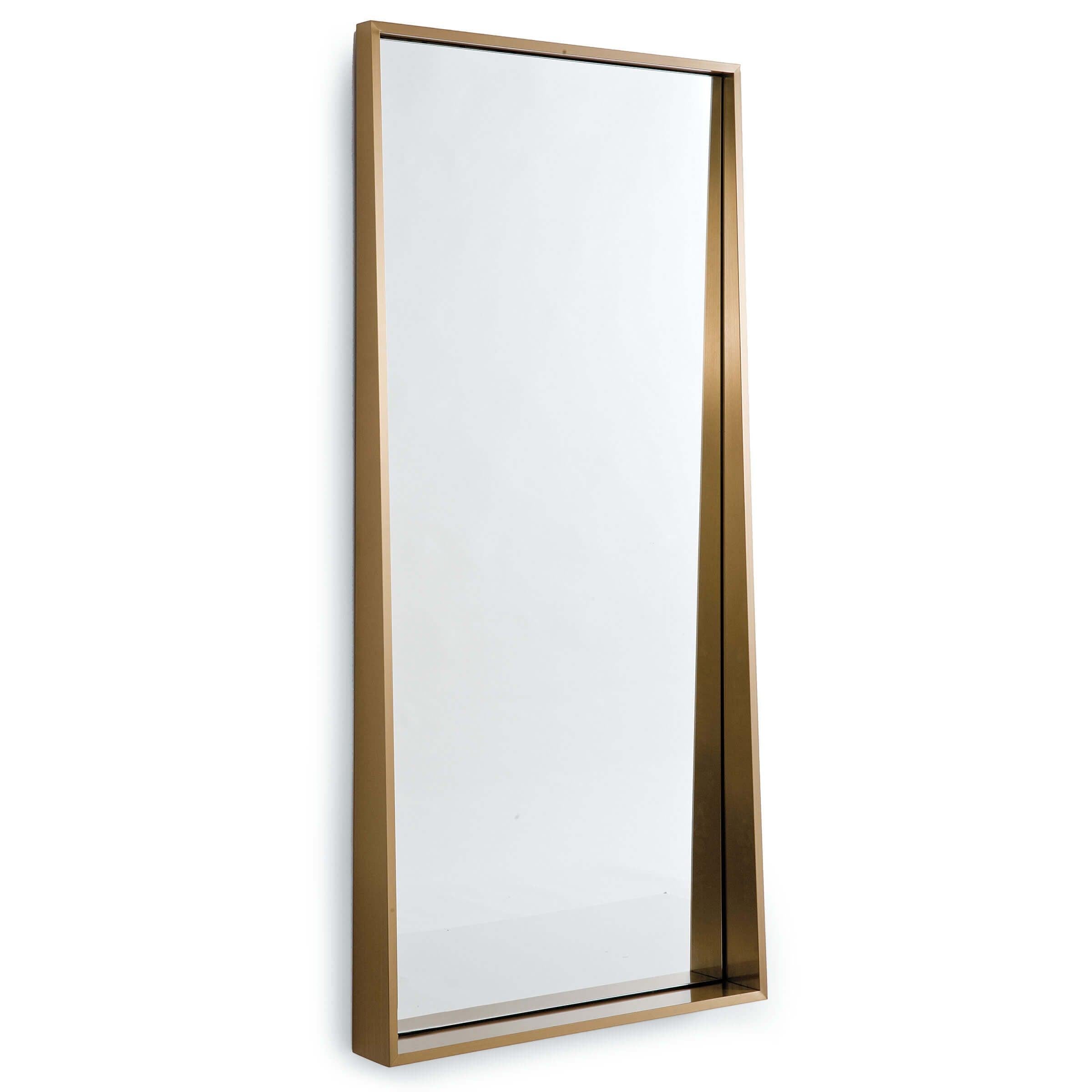 Gunner Mirror featuring a recessed design and natural brass finish, framed in durable stainless steel.