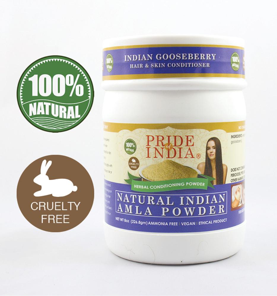 A jar of Hair Bliss Natural Amla Gooseberry Herbal Hair & Skin Conditioning powder, showcasing its rich green color and natural texture.