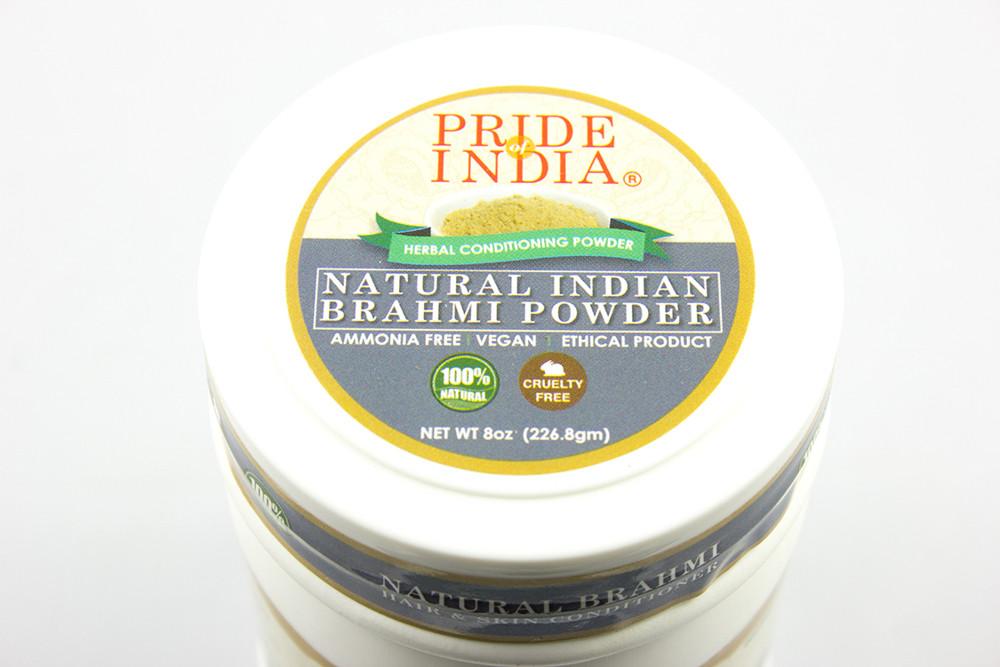 Hair Bliss Natural Brahmi Bacopa Herbal Hair & Skin Conditioning powder in a jar, showcasing its rich, green color and natural texture.