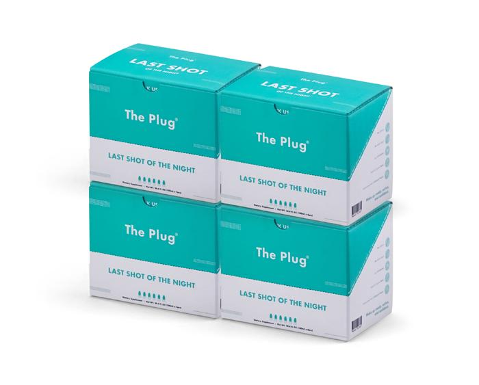 The Plug Drink hangover relief beverage featuring a blend of natural plants, fruits, and pure bedrock water.