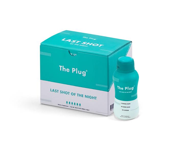 The Plug Drink hangover relief beverage featuring a blend of natural plants, fruits, and pure bedrock water.