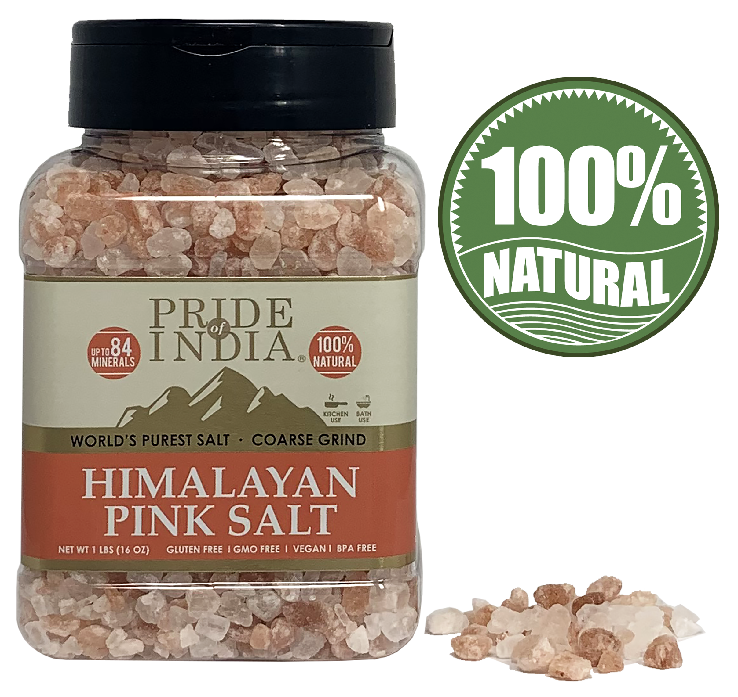 Coarse grind Himalayan pink rock salt in a wooden bowl, showcasing its natural reddish-pink color and texture.