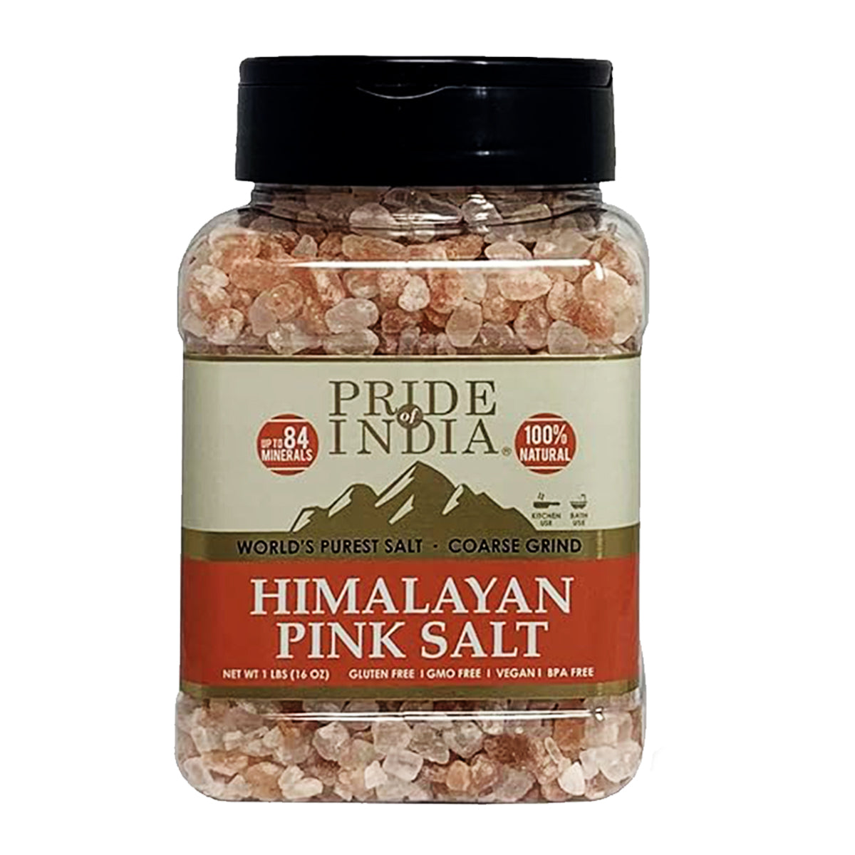 Coarse grind Himalayan pink rock salt in a wooden bowl, showcasing its natural reddish-pink color and texture.