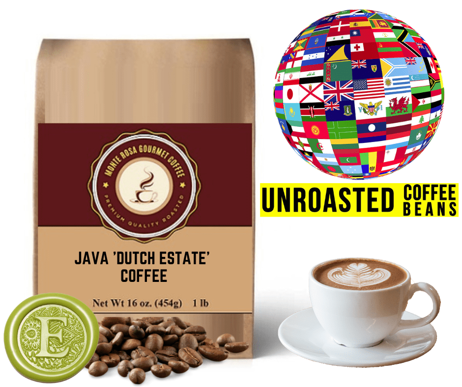 A bag of Java 'Dutch Estate' Coffee showcasing its rich, dark beans and elegant packaging.