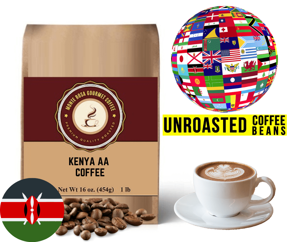 A bag of Kenya AA Coffee - Green/Unroasted showcasing its premium quality and rich green beans.