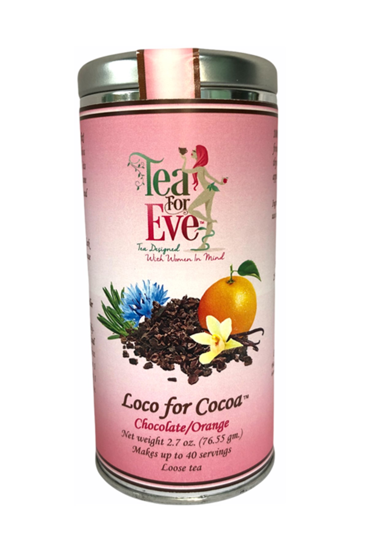 A vibrant package of Loco for Cocoa-Chocolate/Orange herbal tea, showcasing its rich chocolate and orange flavor profile with organic ingredients.