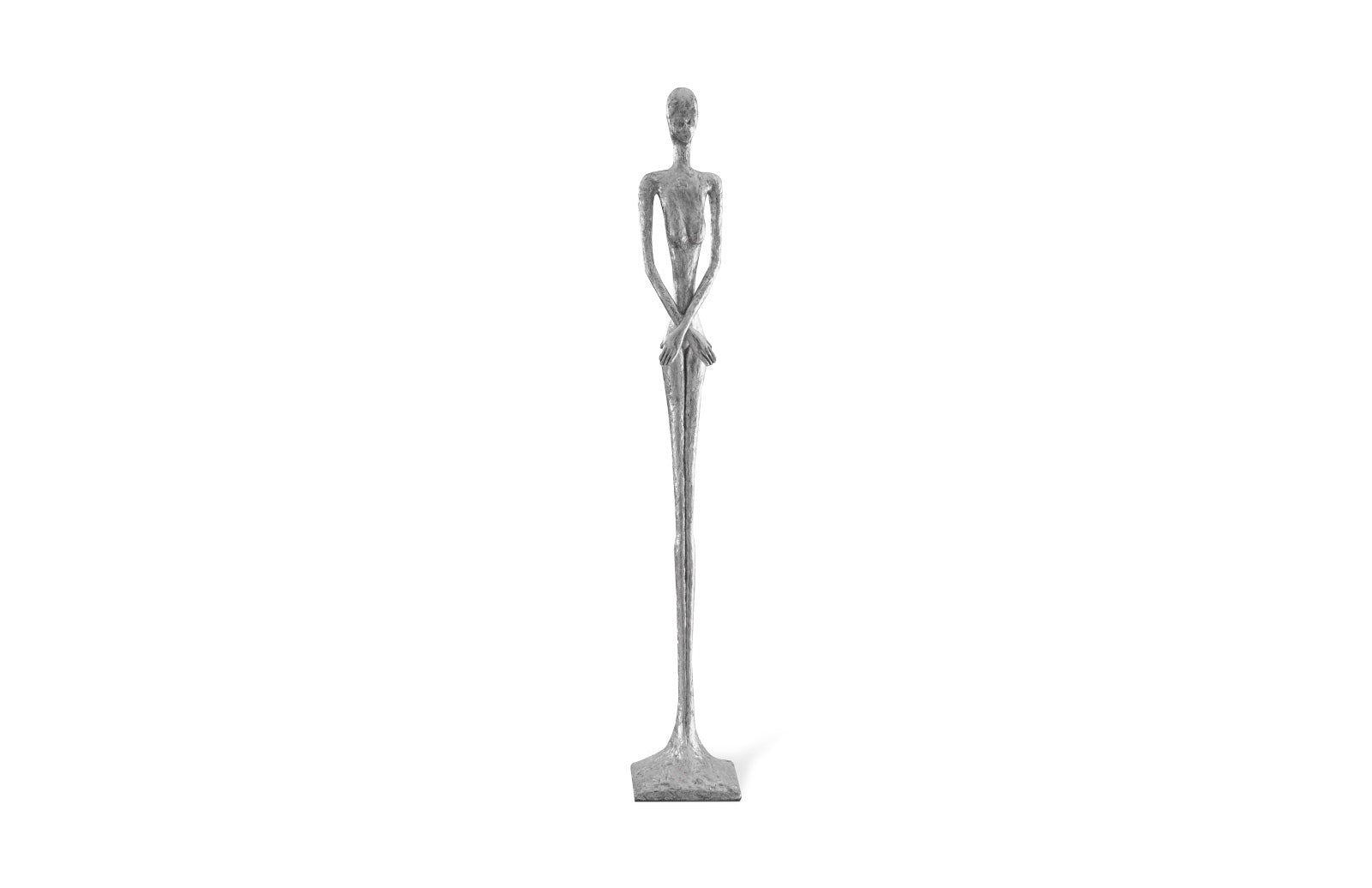 Lottie Silver Sculpture featuring a mid-century modern design with a silver leaf finish, showcasing a hammered metal appearance.