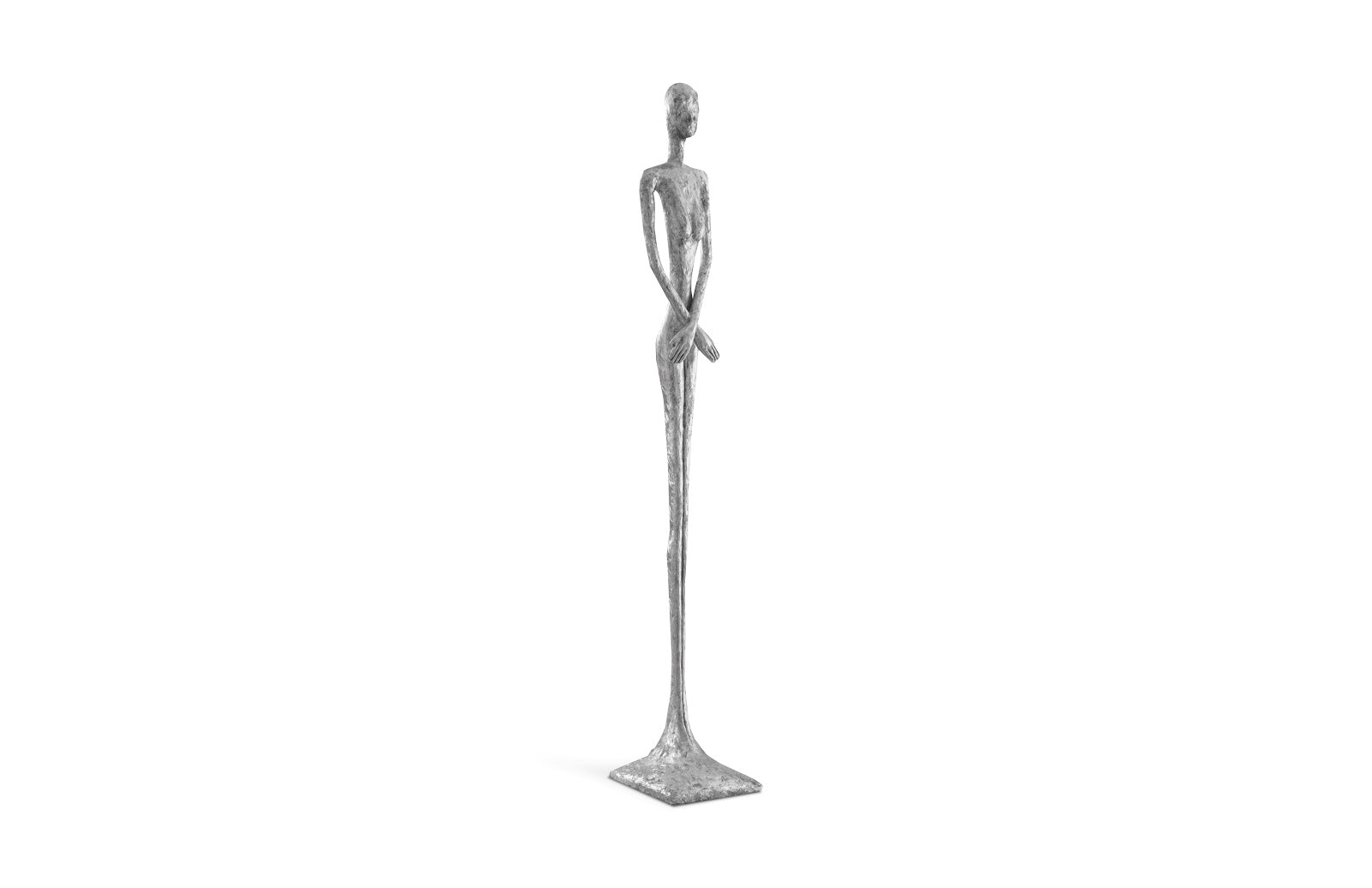 Lottie Silver Sculpture featuring a mid-century modern design with a silver leaf finish, showcasing a hammered metal appearance.