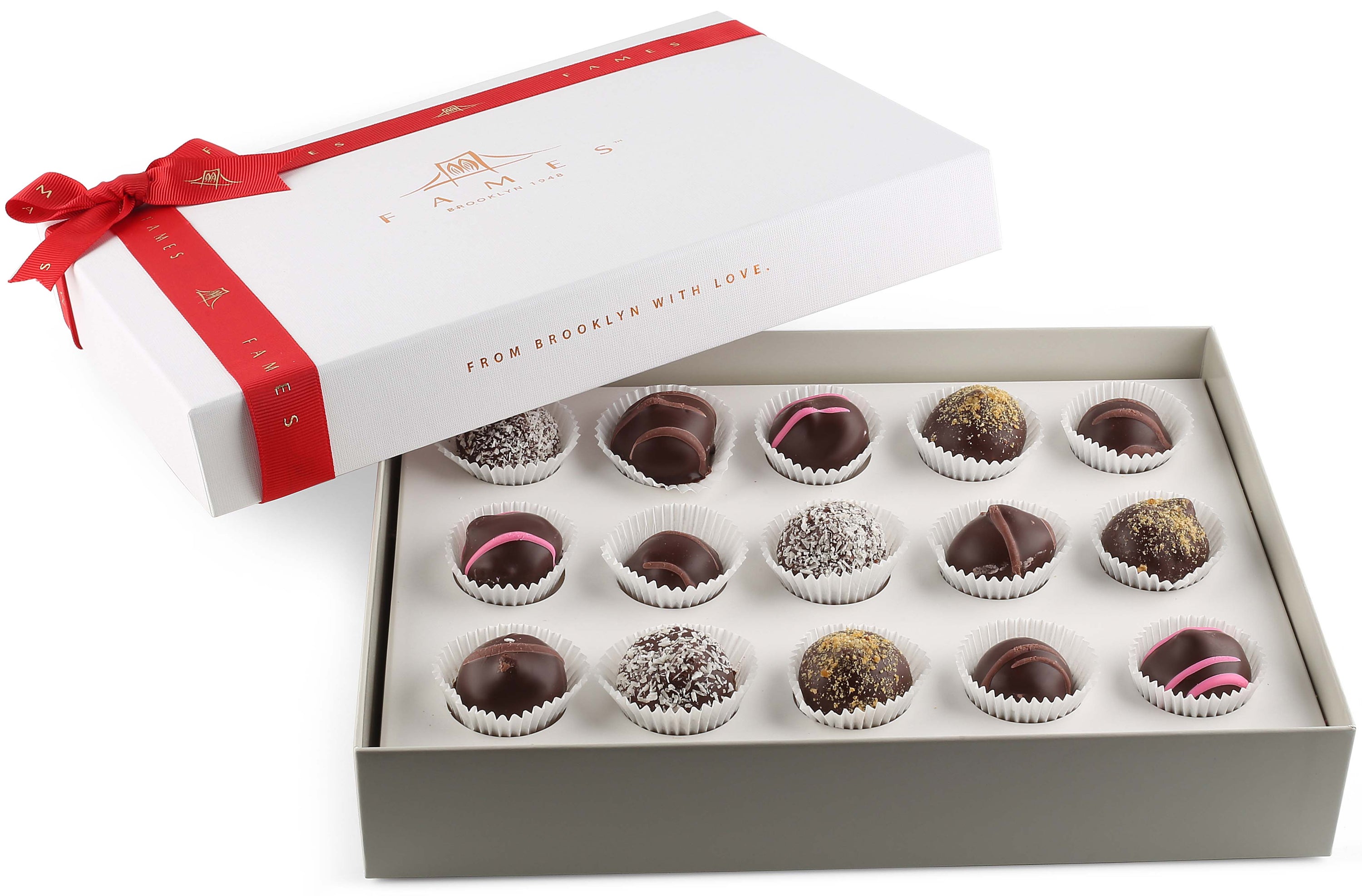 Luxury Box of Assorted Chocolates featuring six gourmet flavors in an elegant presentation.