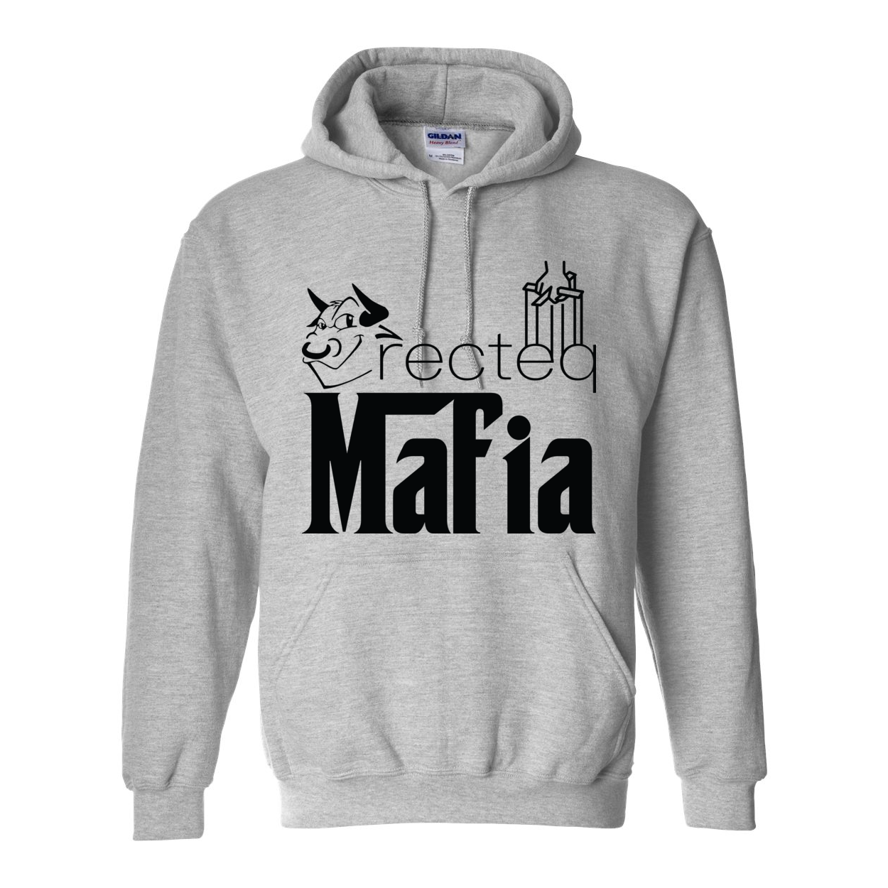 Mafia 1 Black Print Hoodie featuring a double-lined hood and front pouch pocket, made from a soft cotton/polyester blend.